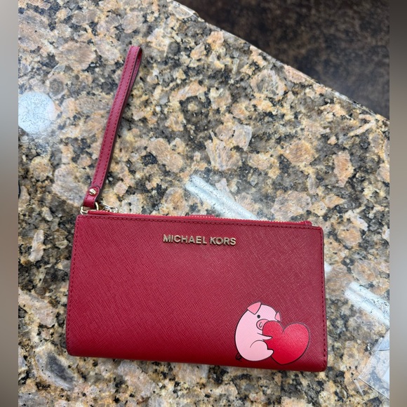 Michael Kors Jet Set Travel Double Zip Phone Wristlet Wallet - Red Scarlet - Picture 1 of 3